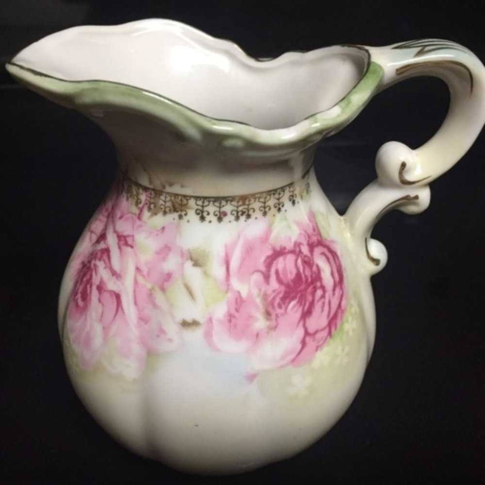 VTG Small Pitcher Rose Floral gilt trim